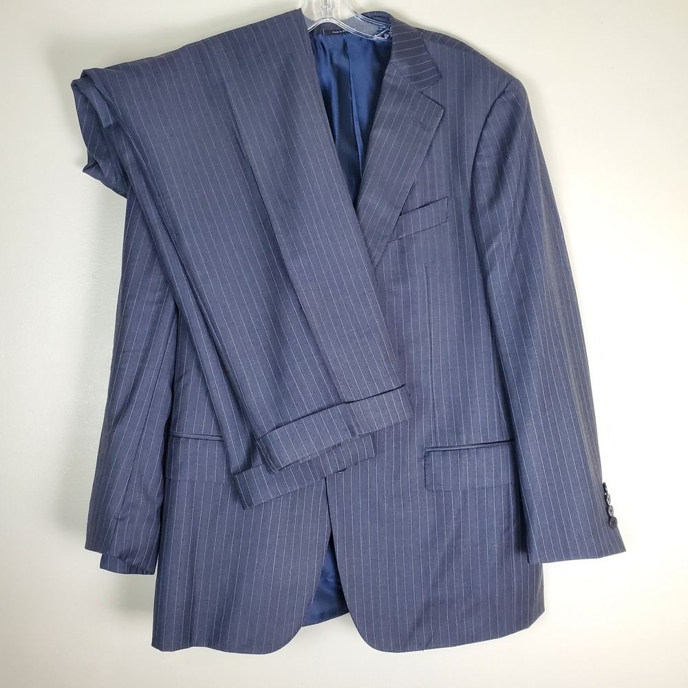 Ermenegildo Zegna Trofeo Fit Mila Wool Navy Blue Pin Stripe Suit 52R Jacket Pant